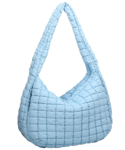 Puffy Quilted Nylon Large Shoulder bag Hobo NQ129 BLUE